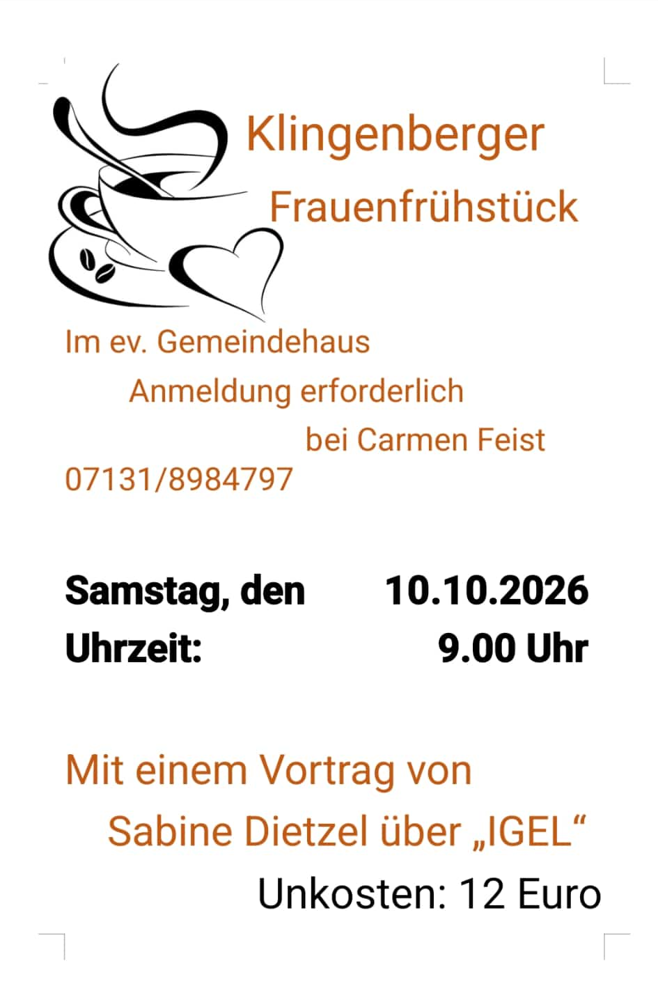 Frauenfrühstück im Lukas-Gemeindehaus in Klingenberg